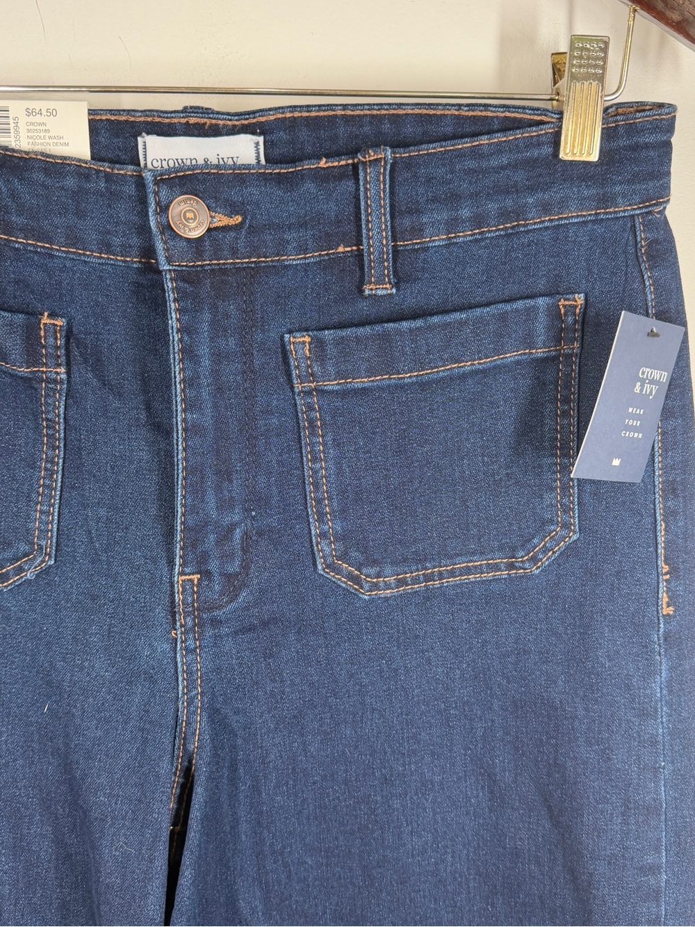 NWT Crown & Ivy Wide Leg Crop Jeans Size 10 Cuff Nicole Wash Patch Pocket - Picture 2 of 6